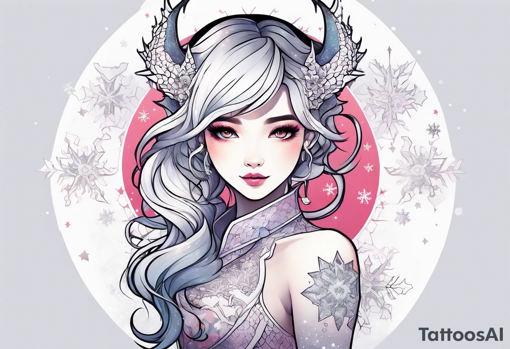 Constellation, kawaii dragon girl , snowflake tattoo idea