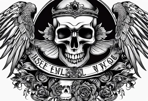 See no evil hear no evil speak no evil  skulls go down the back with angel wings wrapped around the skulls tattoo idea