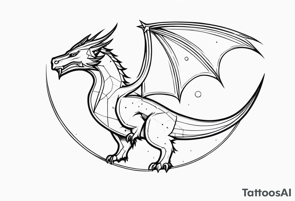 Elegant wyvern with fine lines on the background of the constellation elegant tattoo idea