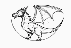 Elegant wyvern with fine lines on the background of the constellation elegant tattoo idea