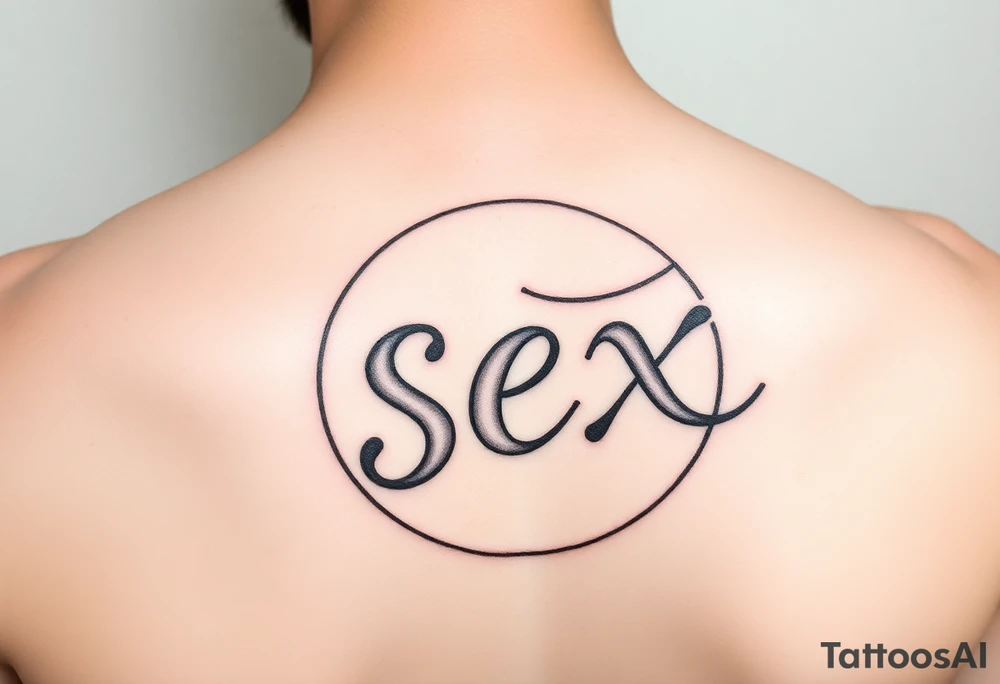 The word dolphin and the word sex written in cartoon writing in the shape of a circle tattoo idea