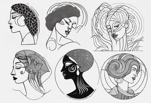 Abstract fine line woman dotwork tattoo idea