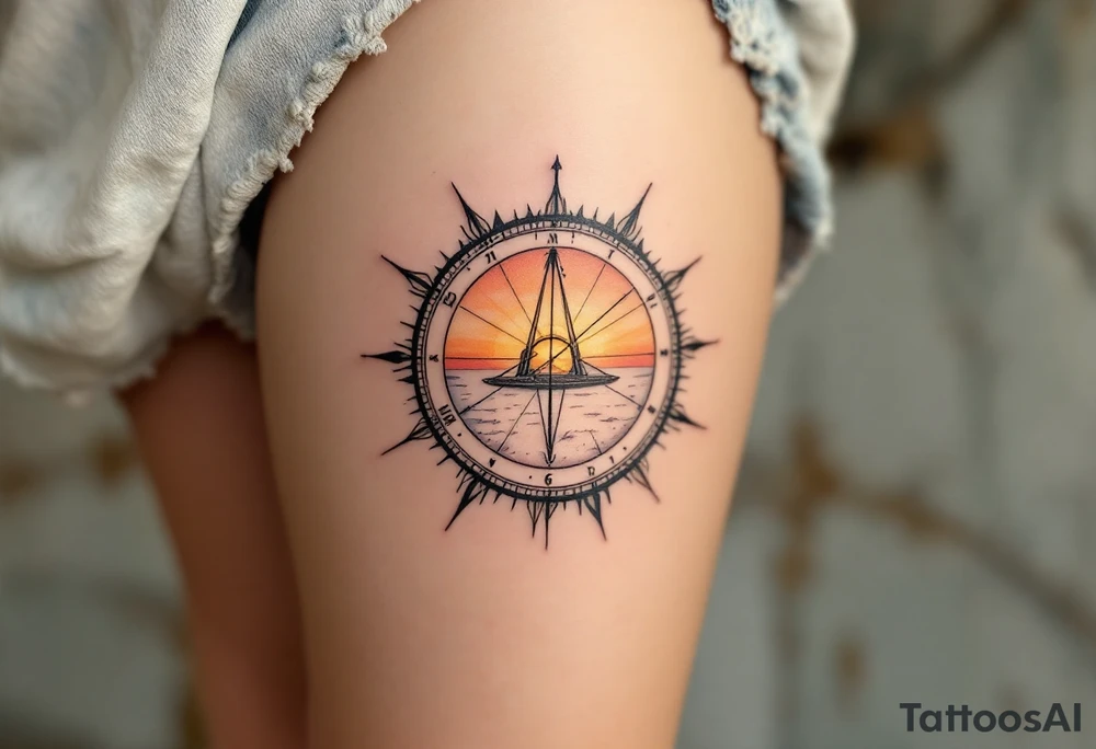 A vintage sundial bathed in a soft sunset glow, symbolizing how time is measured differently in every era. tattoo idea