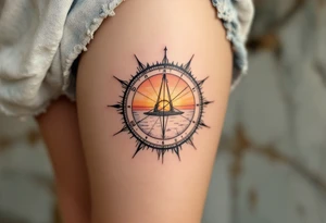 A vintage sundial bathed in a soft sunset glow, symbolizing how time is measured differently in every era. tattoo idea