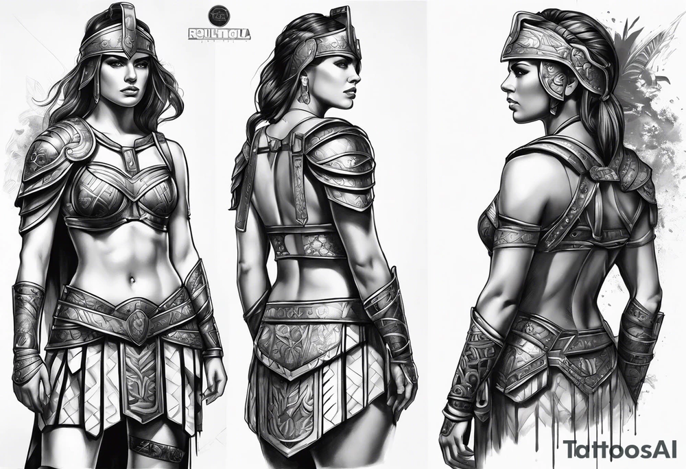 Female gladiator full body tattoo idea
