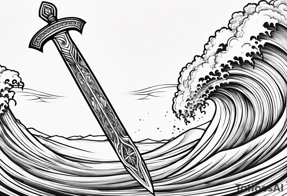 sword, wave, bolt, long tattoo idea
