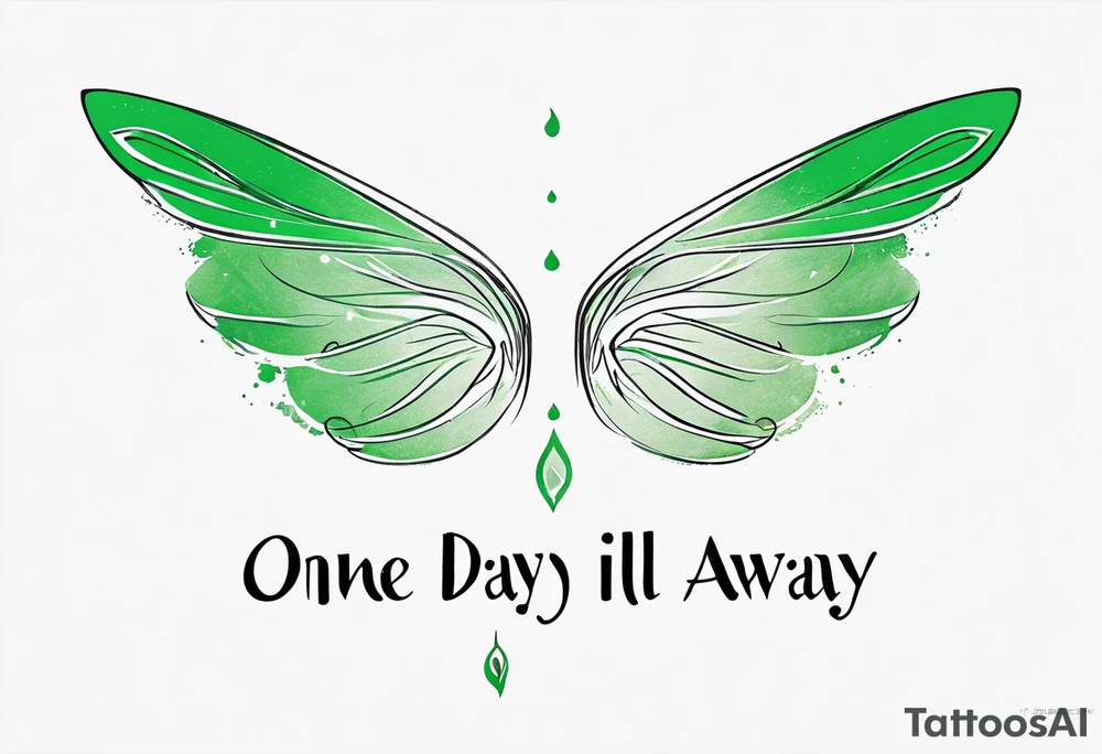 Green fairy wings with text “one day I’ll fly away” tattoo idea