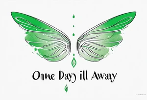 Green fairy wings with text “one day I’ll fly away” tattoo idea