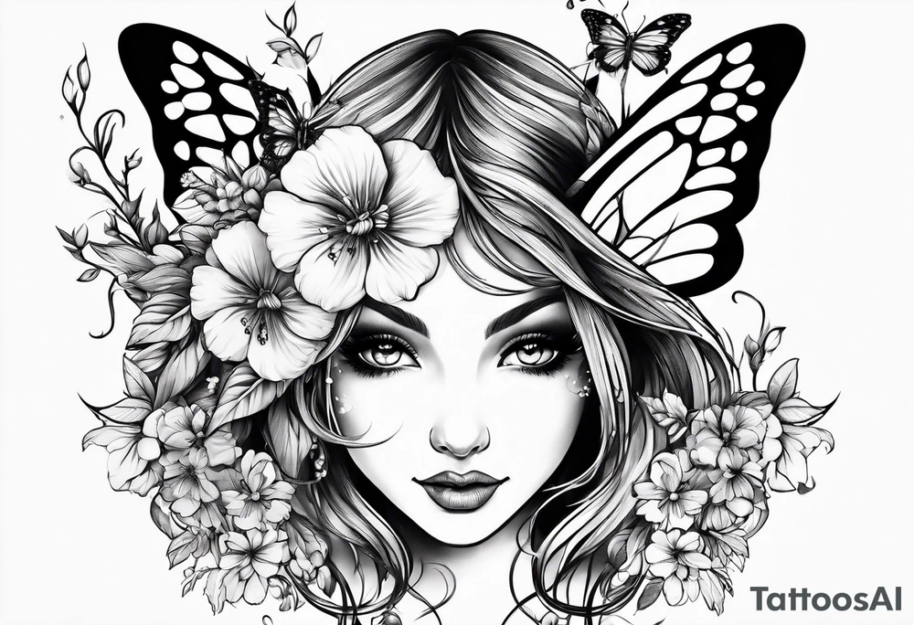 Butterflies and flowers with mythical fairies tattoo idea