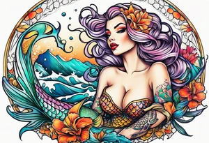 Mermaid pin up style tattoo idea