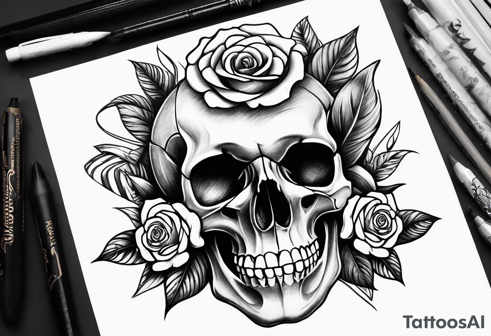 Skull rose sleeve tattoo idea
