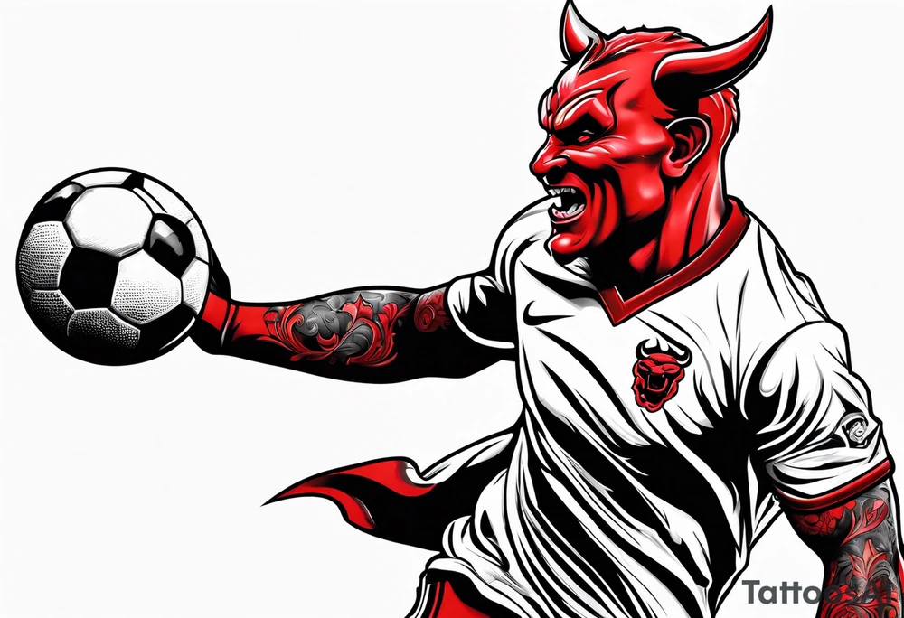 Red Devil heading a 
football tattoo idea
