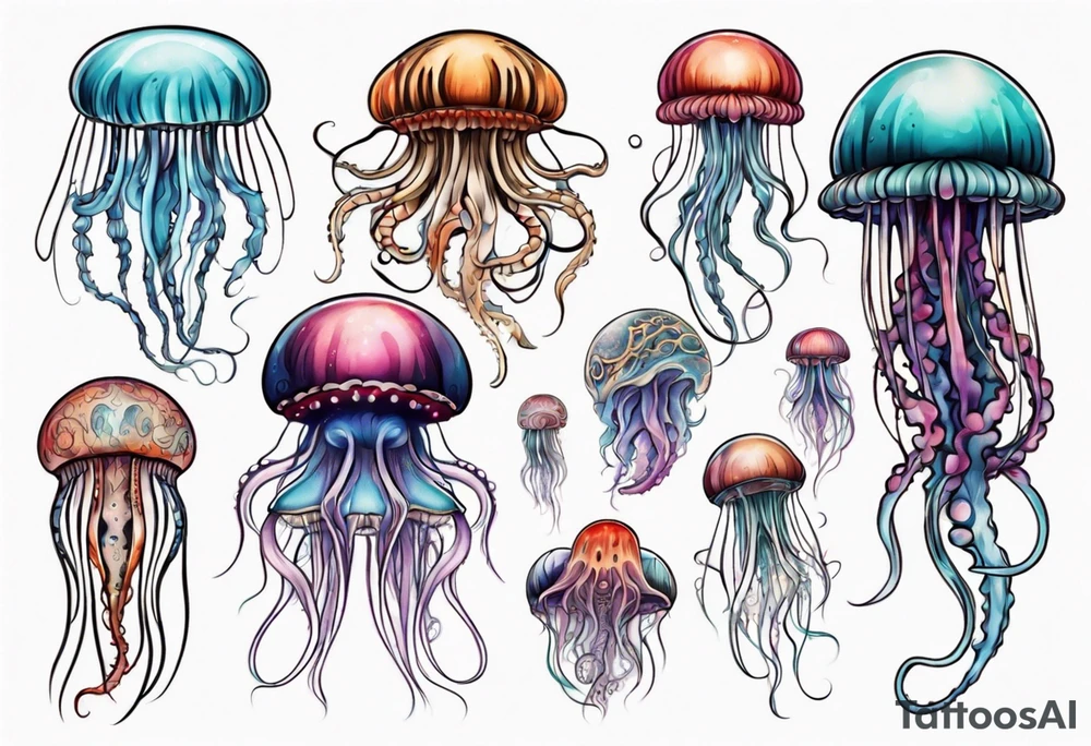 Jellyfish with super long tentacles tattoo idea