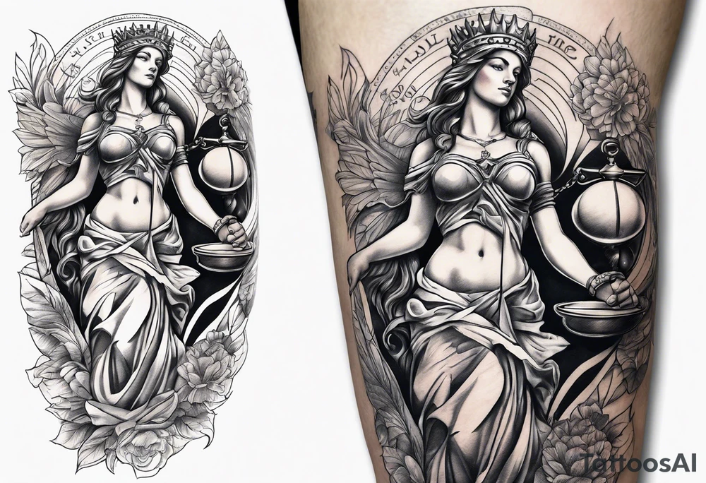 Lady Justice with bible scripture wrapping around her tattoo idea Lady Justice with bible scripture wrapping around her tattoo idea
