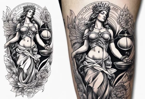 Lady Justice with bible scripture wrapping around her tattoo idea