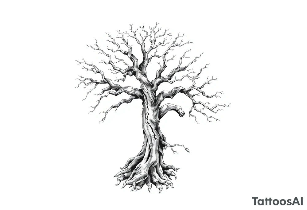 Whole Arm sleeve, tree with limbs wrapping around, negative space tattoo idea