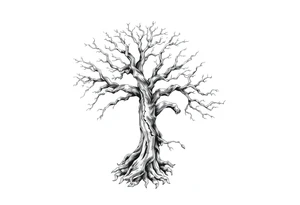 Whole Arm sleeve, tree with limbs wrapping around, negative space tattoo idea