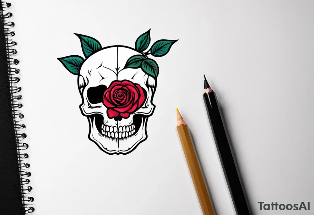 skull with rose tattoo idea
