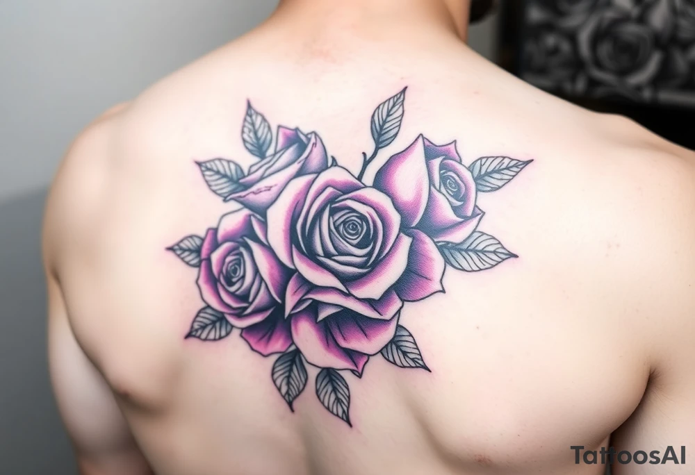 Create a rose tattoo with 3 roses add purple and pink also add black and make it bold tattoo idea