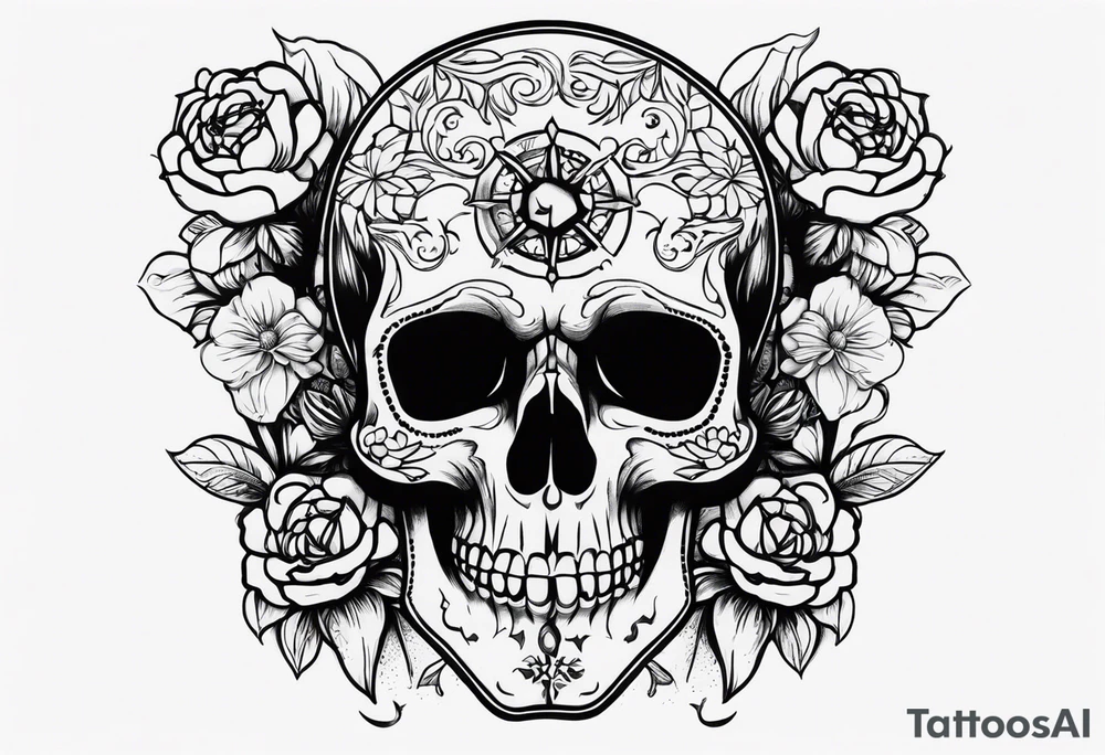 Memento mori written skull sleeve tattoo design tattoo idea