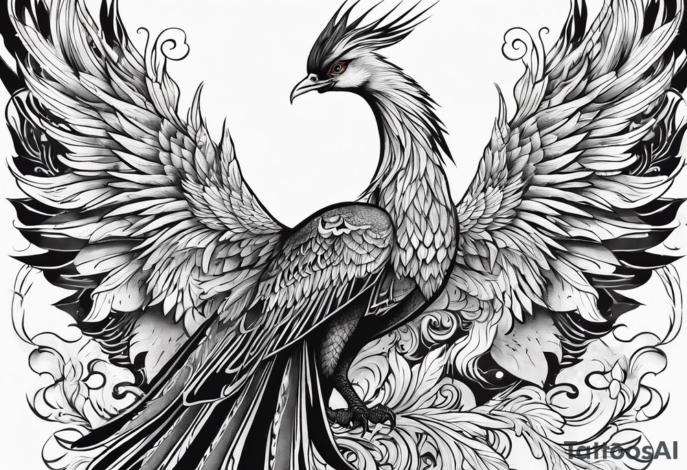 Asian phoenix with a long neck tattoo idea
