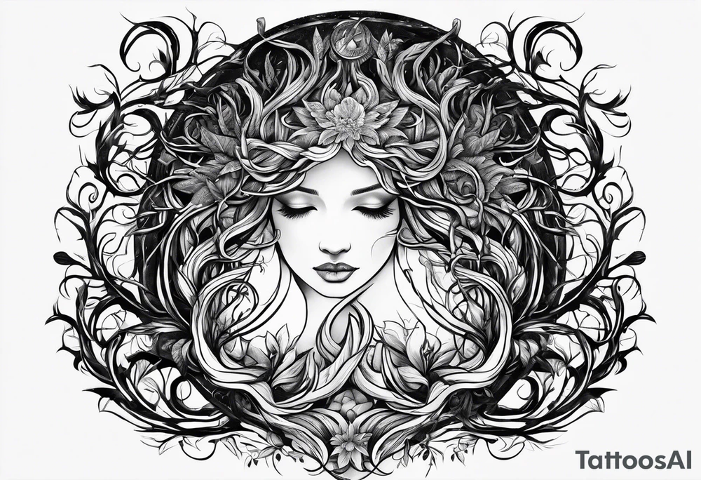 virgo sign made out of tree roots tattoo idea