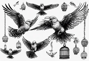 highly detailed bird, Lynyrd Skynyrd,
flying from birdcage tattoo idea