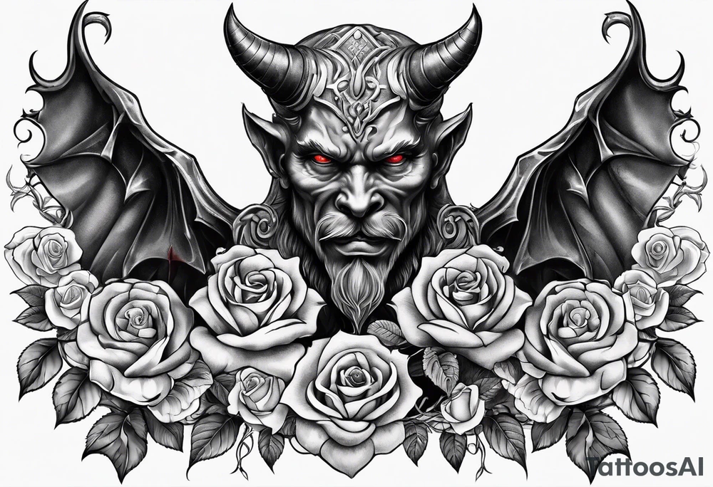 tattoo with devil and roses  for the chest tattoo idea