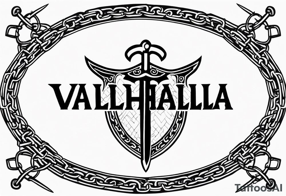 Valhalla sword shield barb wire chain tattoo idea