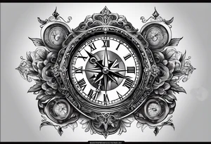 Cross  with clock and compass tattoo idea