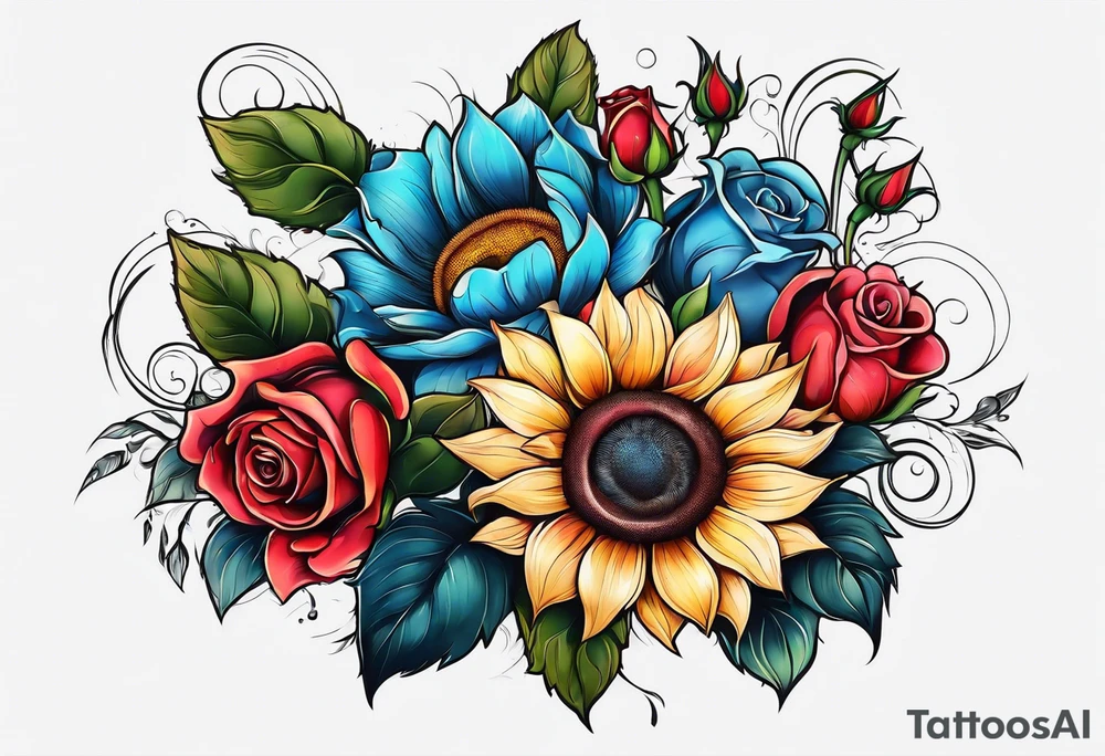 animal flower rose, sunflower, tattoo idea