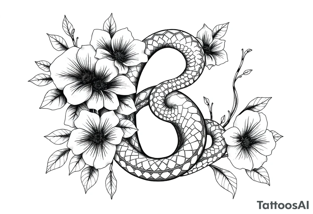 number 6 with flowers surrounding it and a snake weaved in tattoo idea