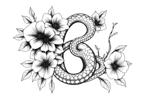 number 6 with flowers surrounding it and a snake weaved in tattoo idea
