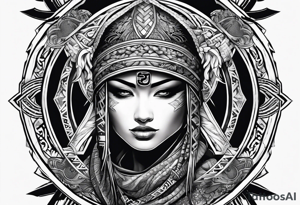the letters A R in the middle of a ninja headband tattoo idea