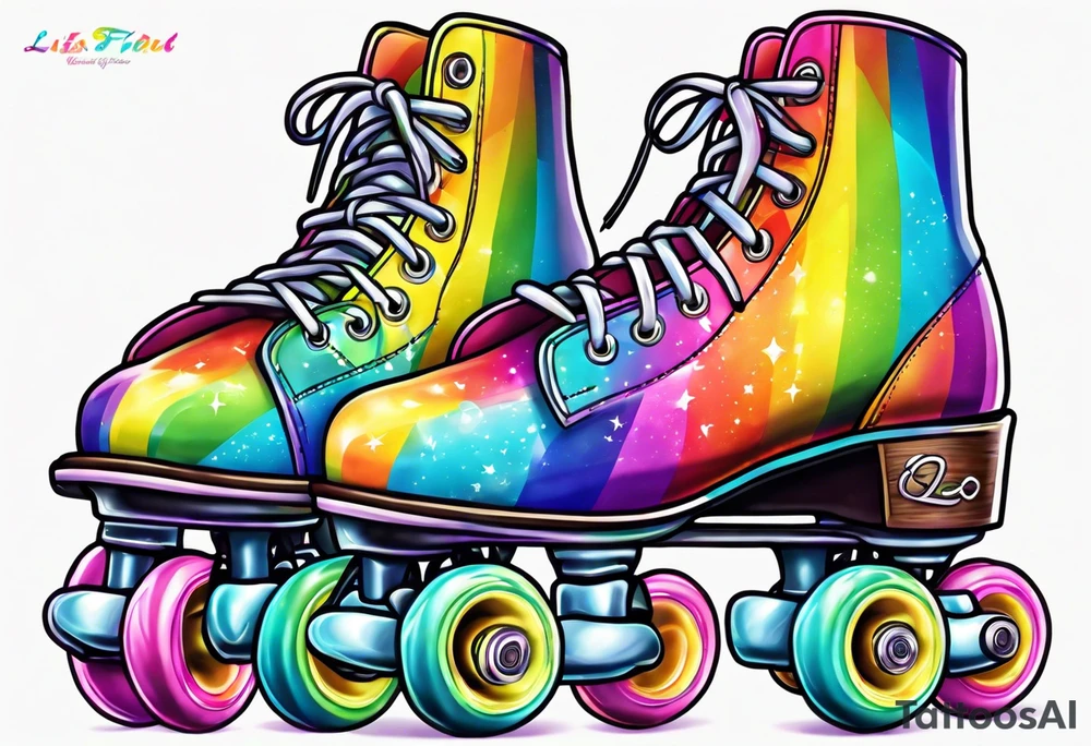 cute, pastel rainbow roller skates tattoo idea