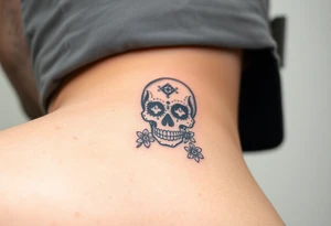 Masculine sugar skull with diamonds and daisy tattoo idea