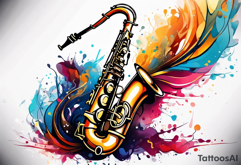 saxophone music notes cassette tattoo idea