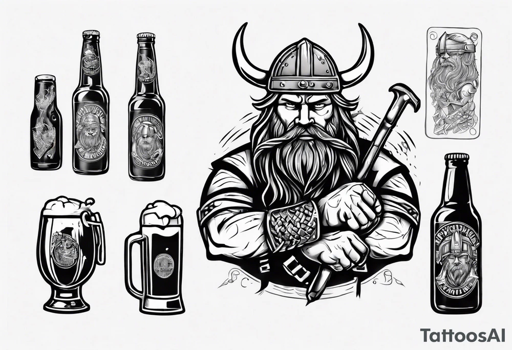 A Viking drinking a beer and holding a screwdriver tattoo idea