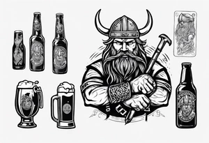 A Viking drinking a beer and holding a screwdriver tattoo idea