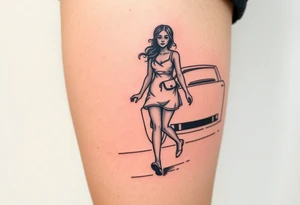 Girl walking on side walk car coming and hit her but god saved her and changed her life tattoo idea