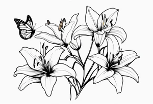 three lily flowers with some butterflies tattoo idea