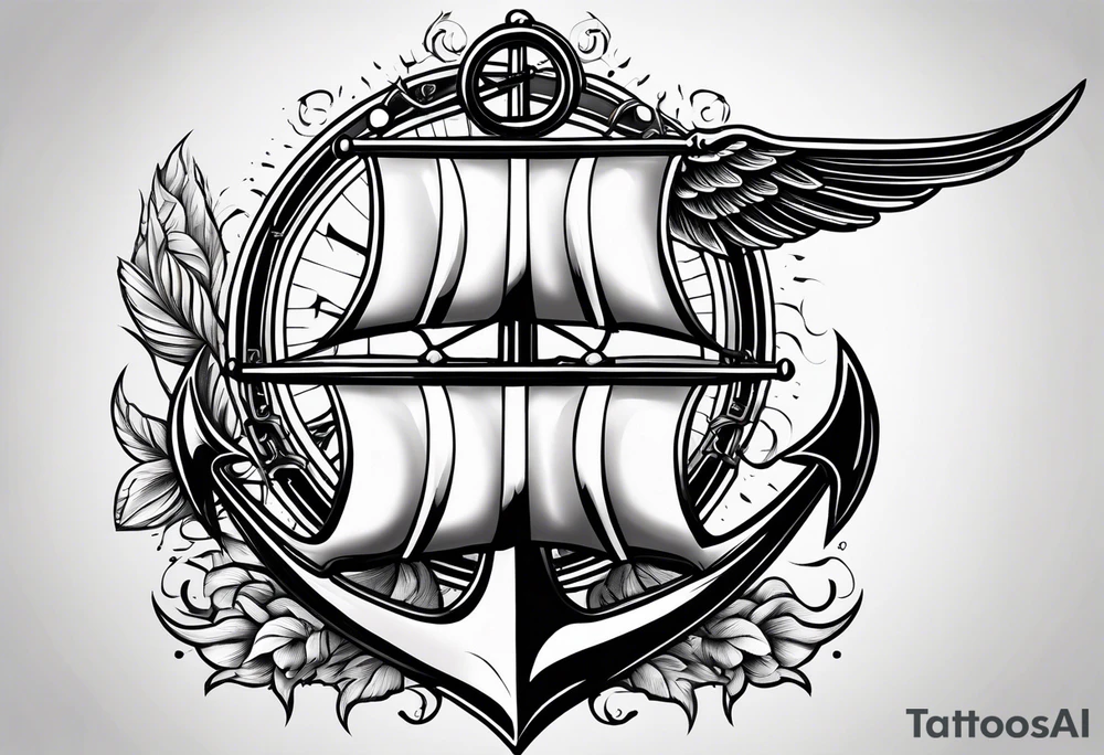 a ship anchor with an s through the anchor and angle wings on the left and right side tattoo idea