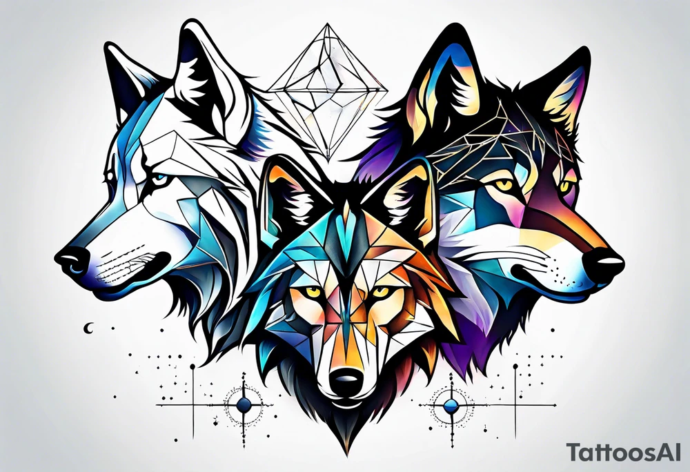 Constellation, two animal wolf, géométric tattoo idea