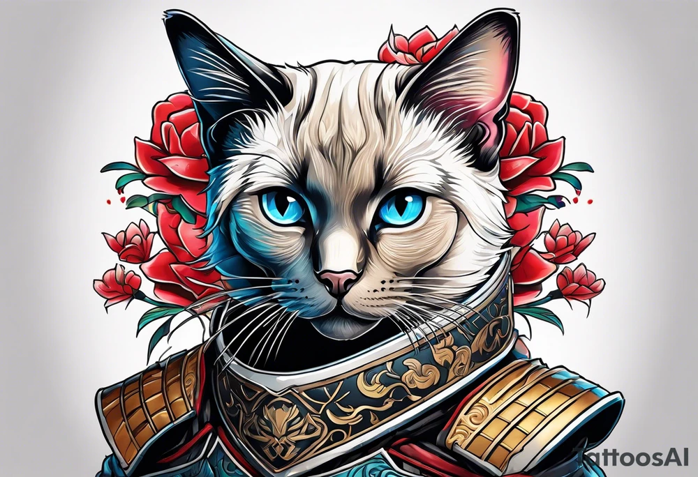 A siamese cat in ronin armor tattoo idea
