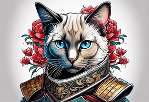 A siamese cat in ronin armor tattoo idea