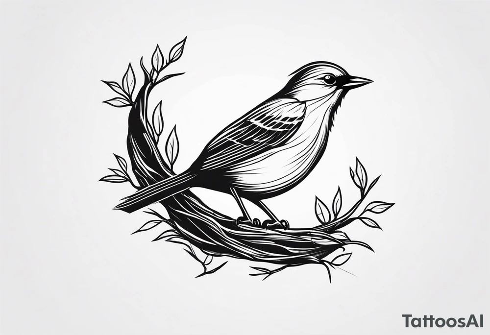 A bird with nest on tree tattoo idea