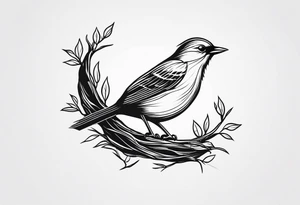 A bird with nest on tree tattoo idea