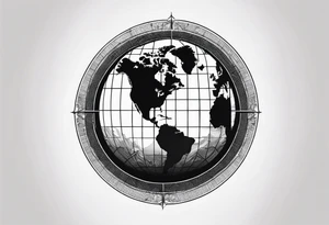 a flat map of the earth on a small fading grid in the shape of a circle tattoo idea