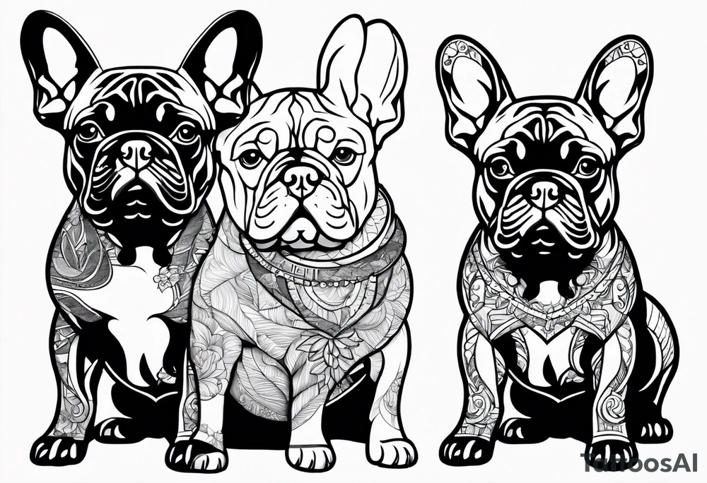 three French bulldogs tattoo idea