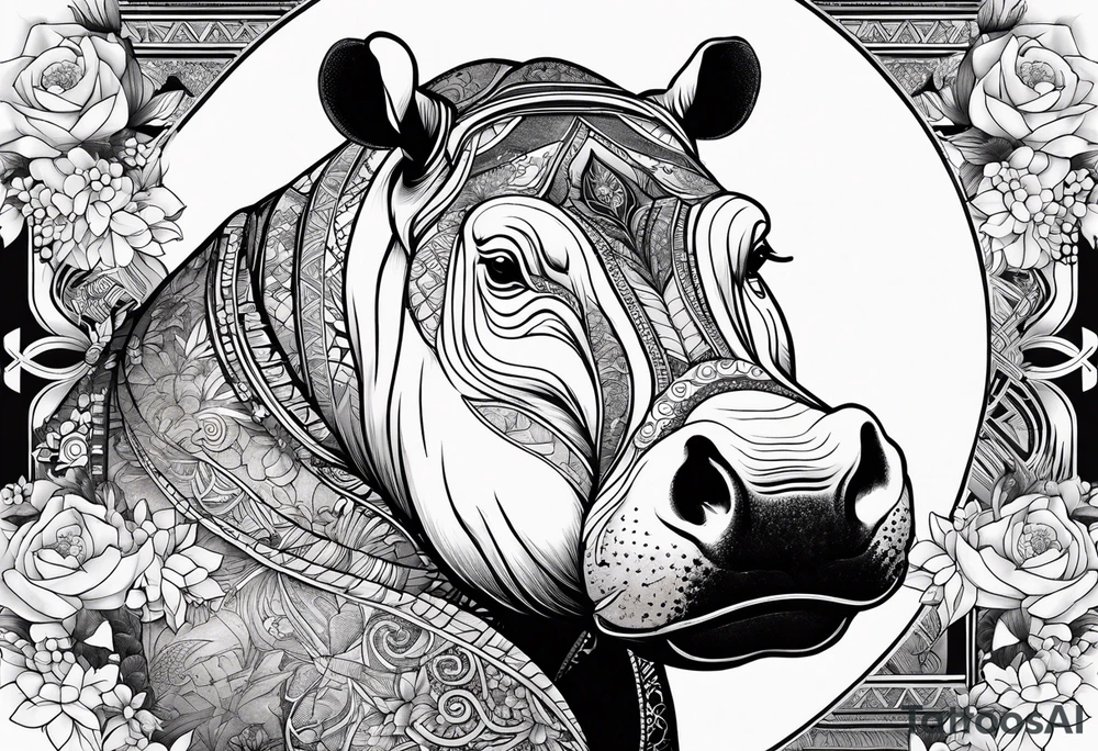 Hippo, flowers, moon, interstella,
fine lines, tribal, geometric, japanese tattoo idea